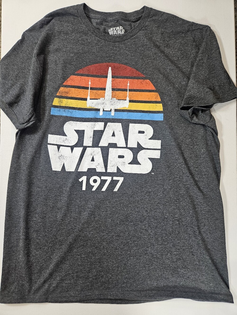Star Wars T-shirt Mens Medium Grey Multicolor Retro Style Graphic X Wing Tee
